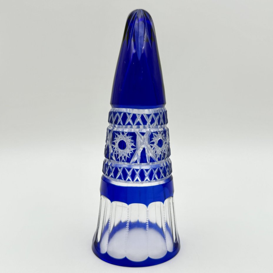Рог изобилия кобальтового цвета, стекло, алмазная грань, СССР, 1980-1990 гг.