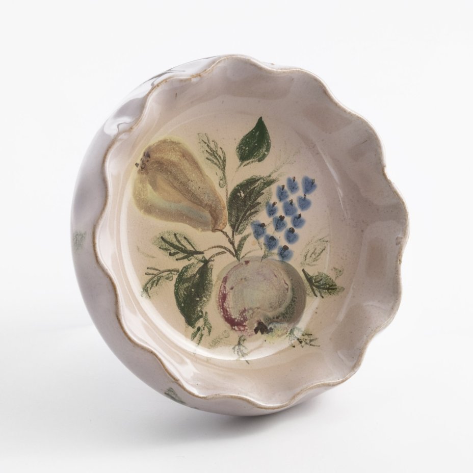 Пепельница с изображением фруктов и цветов, керамика, глазурь, СССР, 1960-1980 гг.