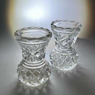 Набор из 2 миниатюрных вазочек с геометрическим декором, стекло, пресс, СССР, 1970-1990 гг.