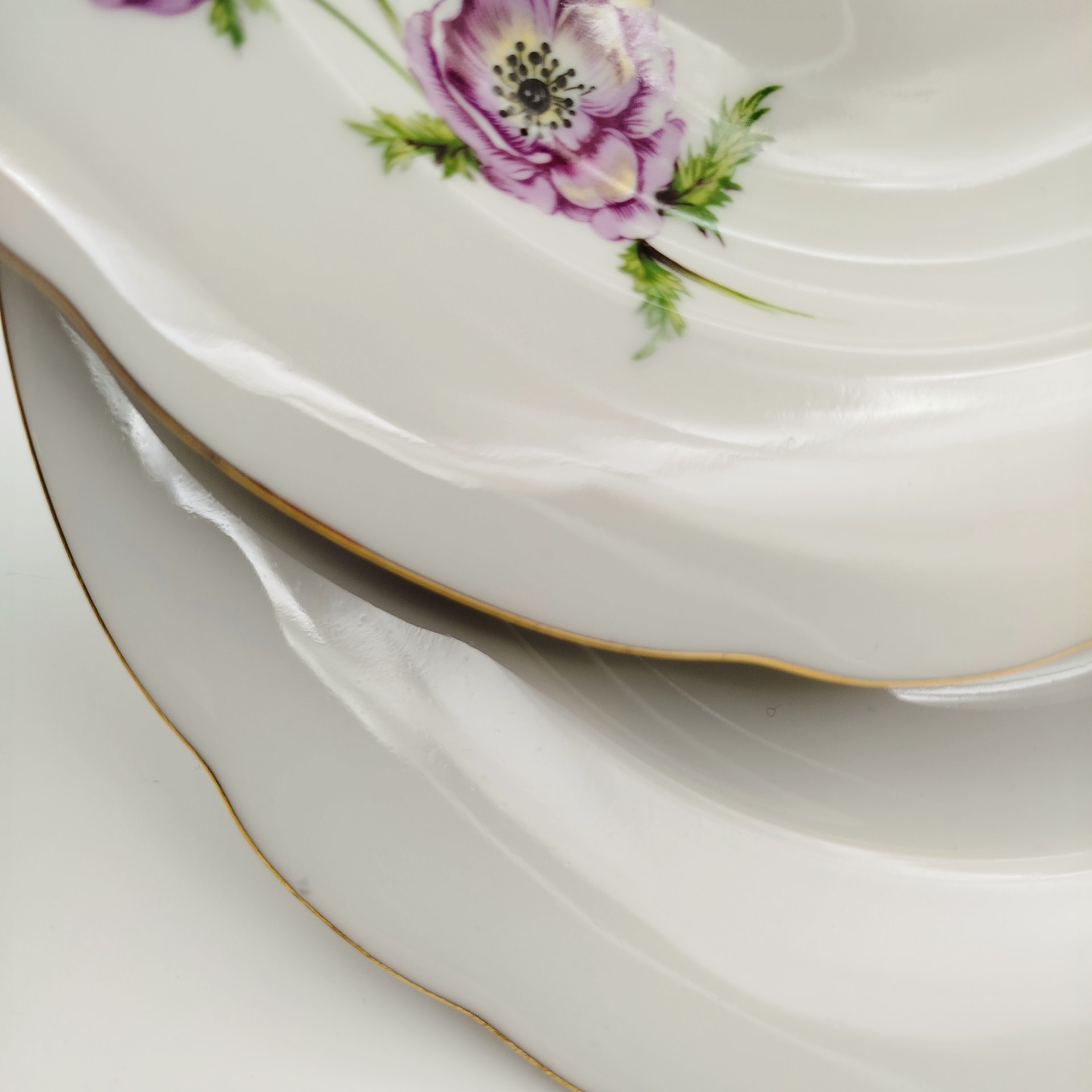 Набор из 6-ти суповых тарелок с цветочным декором, "Gebrüder Benedikt", фарфор, деколь, золочение, Чехословакия, 1960-1990 гг.