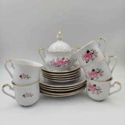 Набор чайный на 5 персон (16 предметов), украшенный цветочным декором, фарфор, деколь, золочение, Epiag D. F., Чехословакия, 1980-1990 гг.