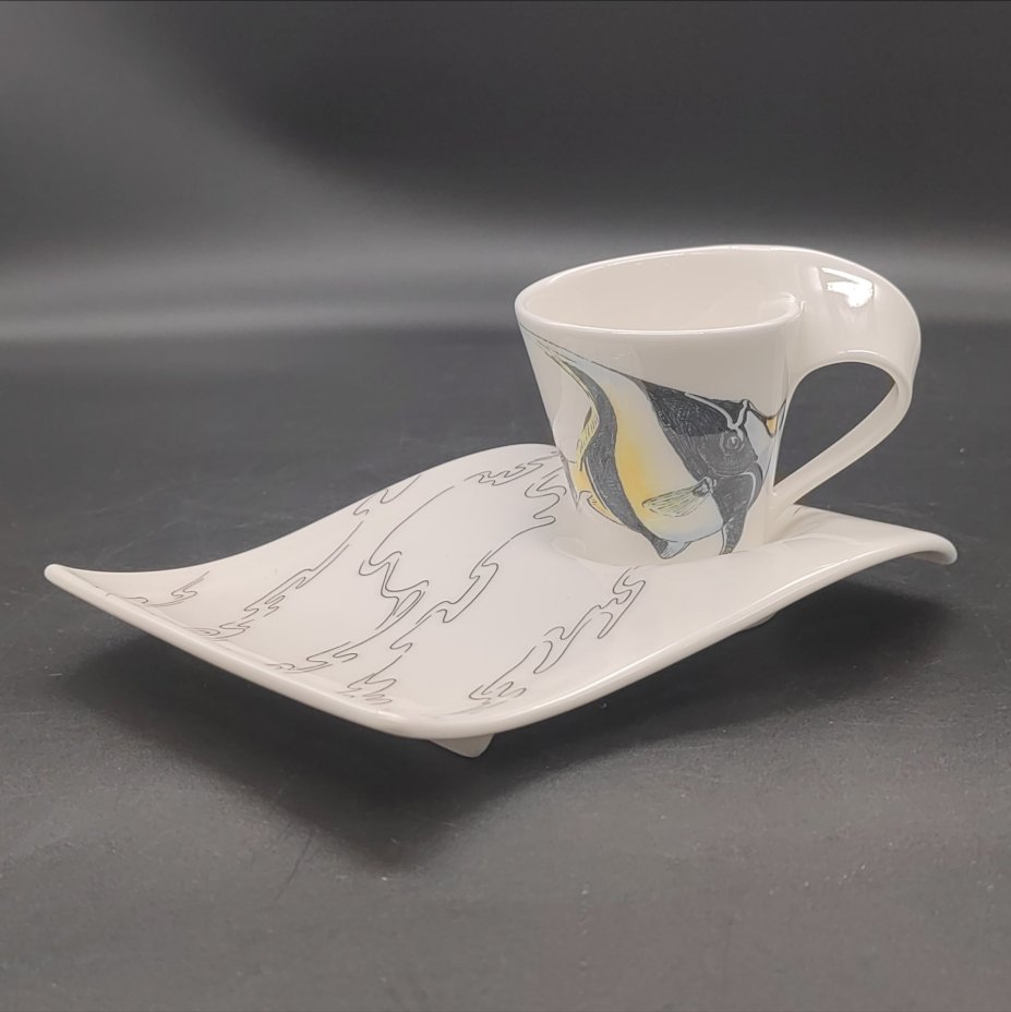 Кофейная пара с изображением рыбки New Wave Caffe, фарфор, деколь, Villeroy & Boch, Германия, 2000-2010 гг., Villeroy & Boch