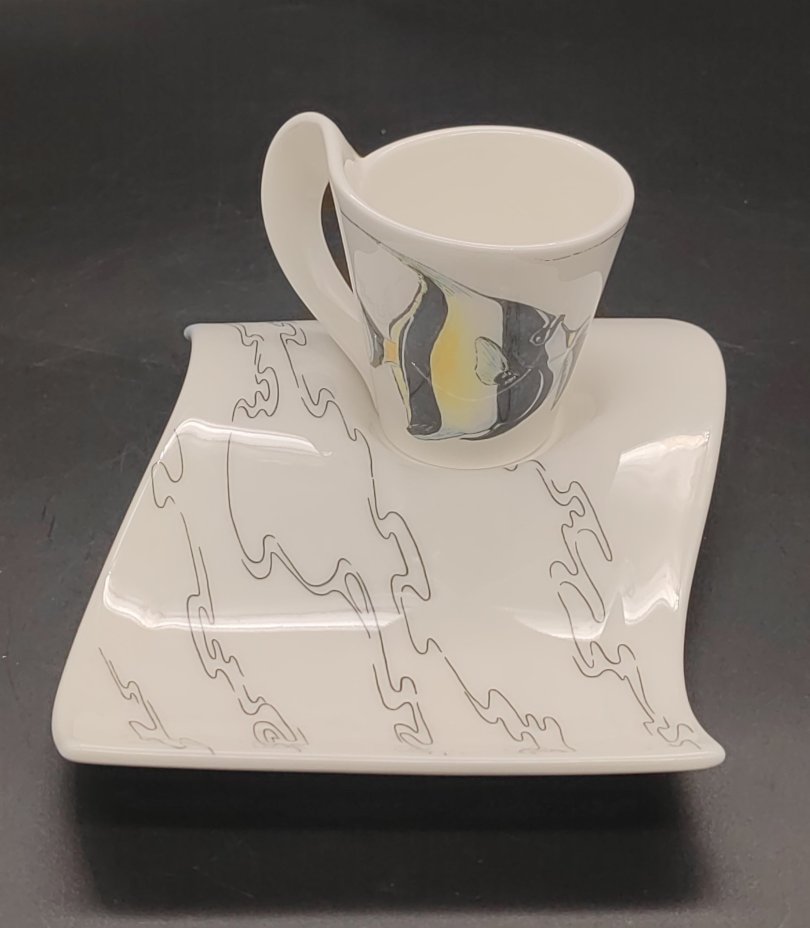 Кофейная пара с изображением рыбки New Wave Caffe, фарфор, деколь, Villeroy & Boch, Германия, 2000-2010 гг., Villeroy & Boch