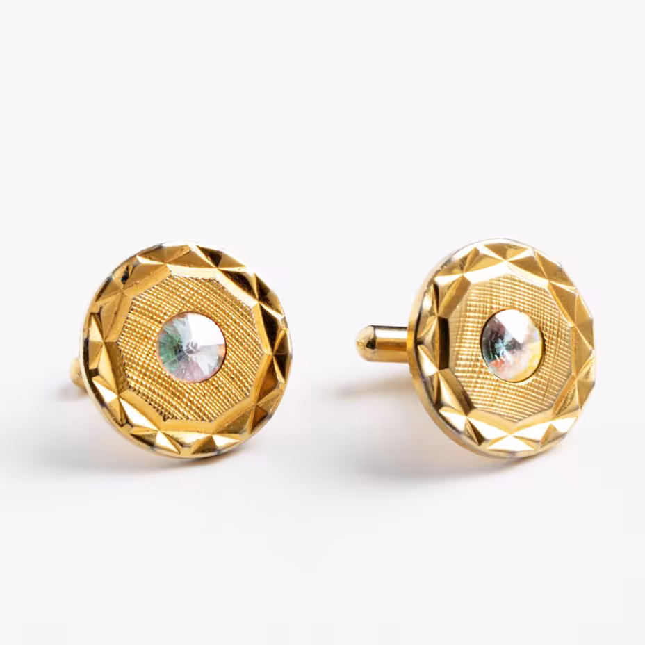 Запонки винтажные с рельефным декором и разноцветной вставкой