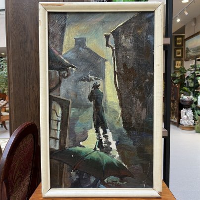 Картина "Под дождем" (условное название), холст, масло, дерево, Россия, 1970-2000 гг.