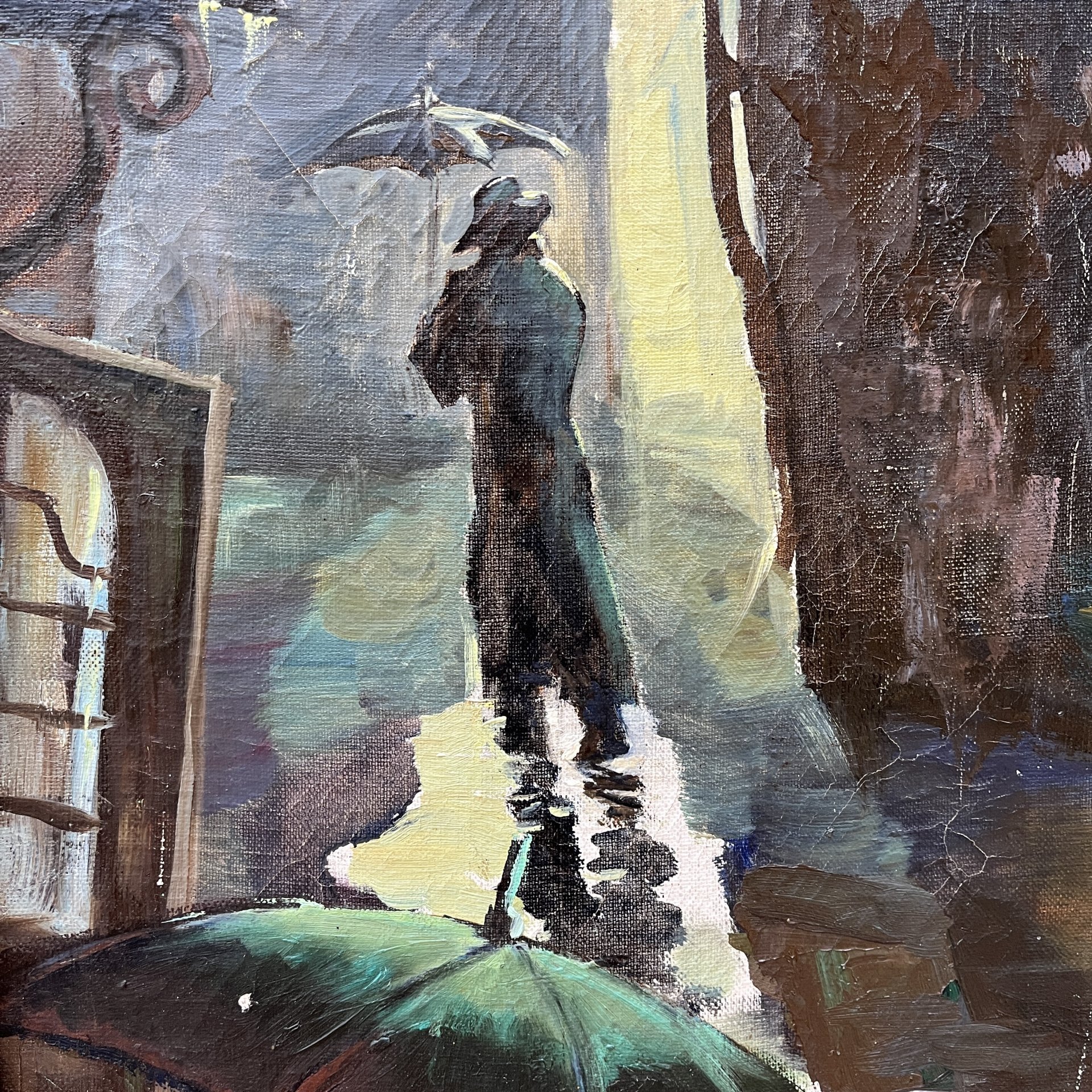 Картина "Под дождем" (условное название), холст, масло, дерево, Россия, 1970-2000 гг.