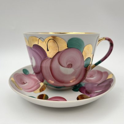 Пара чайная "Агашки" (большая), фарфор, роспись, золочение, Дулевский фарфоровый завод (Дулёво), СССР, 1968-1991 гг.