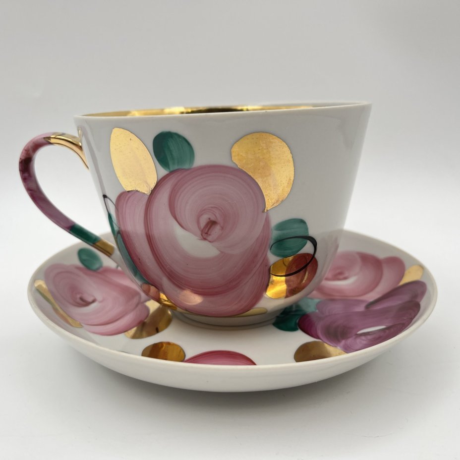 Пара чайная "Агашки" (большая), фарфор, роспись, золочение, Дулевский фарфоровый завод (Дулёво), СССР, 1968-1991 гг.