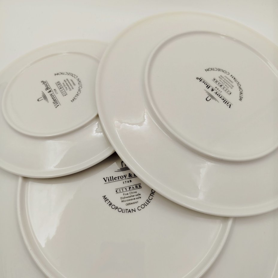 Набор на 1 персону (чашка, блюдце, десертная и столовая тарелки) серия "Metropolitan Collection" с декором "City Park", фарфор, Villeroy & Boch, Германия, 2010-2020 гг.