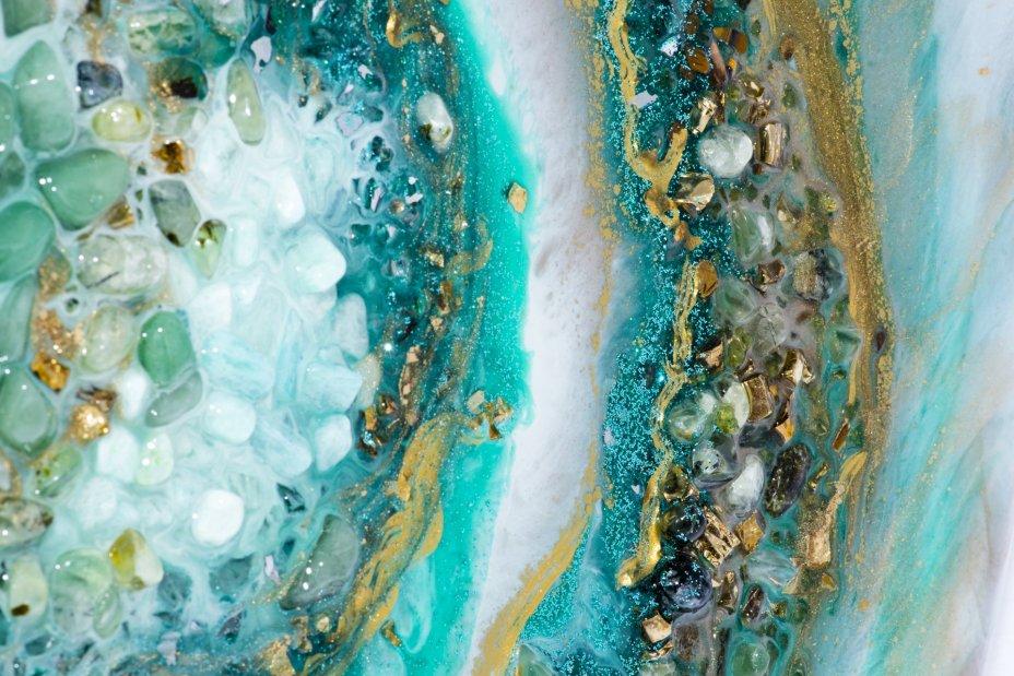 Панно настенное декоративное "Малахитовый срез", авторская работа в технике Resin Art, глянцевое 3D покрытие, натуральный камень, Россия, 2020 г.