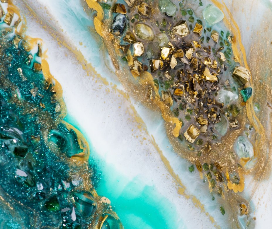 Панно настенное декоративное "Малахитовый срез", авторская работа в технике Resin Art, глянцевое 3D покрытие, натуральный камень, Россия, 2020 г.