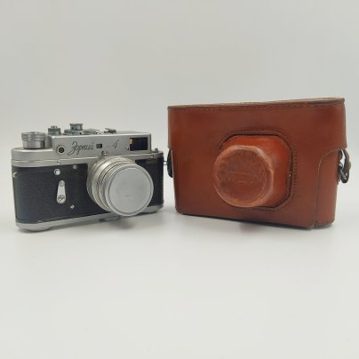 Фотоаппарат "Зоркий-4" с объективом "Юпитер-8", в оригинальном кофре, металл, пластик, стекло, кожа, Красногорский механический завод (КМЗ), СССР, 1956-1973 гг.