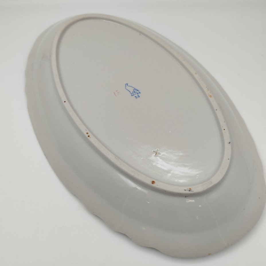 Блюдо сервировочное овальной формы "Рябина", фарфор, роспись, золочение, Дулевский фарфоровый завод (Дулёво), СССР, 1964 г.