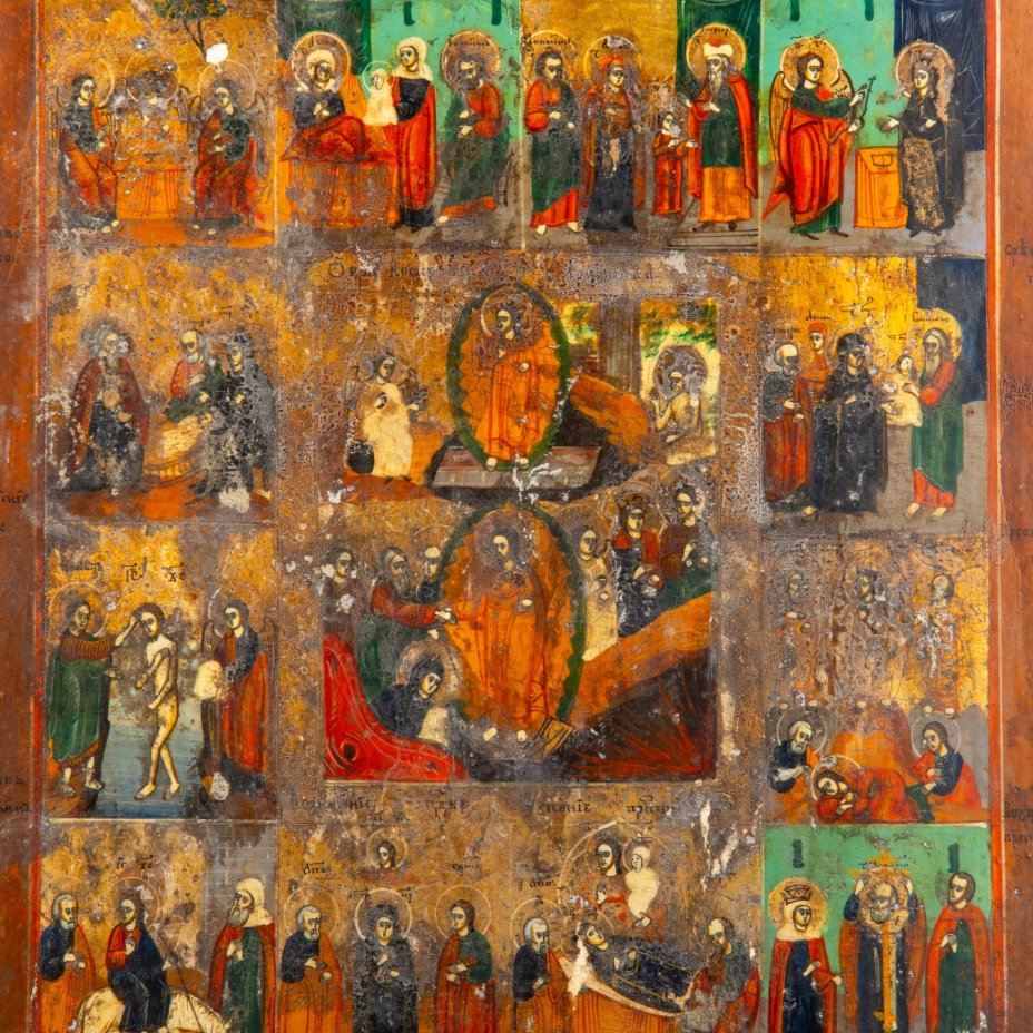 Икона "Воскресение Христово. Сошествие во ад", с двунадесятыми праздниками