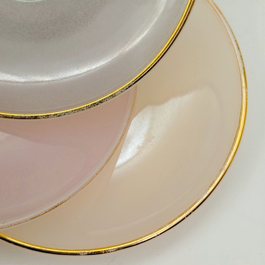 Набор кофейных пар на 6 персон "Opale", стекло, пресс, золочение, Arcopal, Франция, 1980-1990 гг.