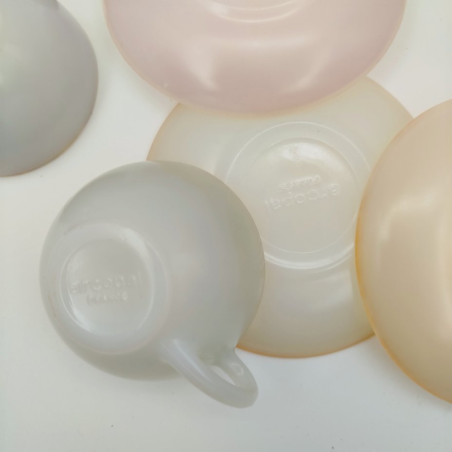 Набор кофейных пар на 6 персон "Opale", стекло, пресс, золочение, Arcopal, Франция, 1980-1990 гг.