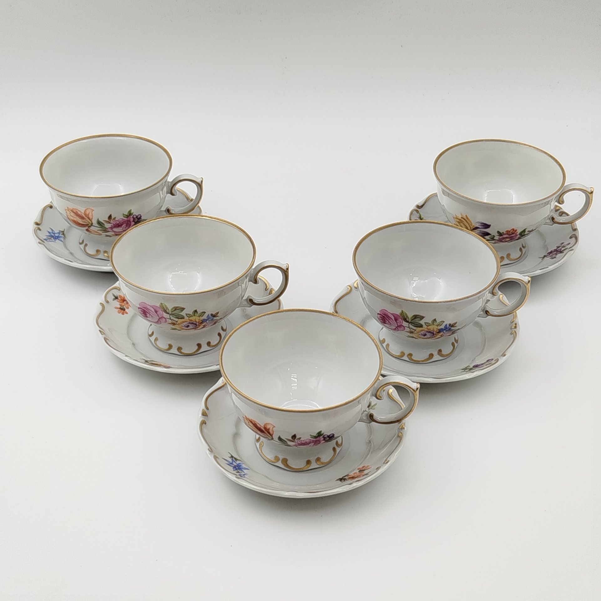 Сервиз кофейный с цветочным декором на 5 персон (13 предметов), фарфор, деколь, золочение, Lichte Porzellan (Лихте), ГДР, 1976-1990 гг.