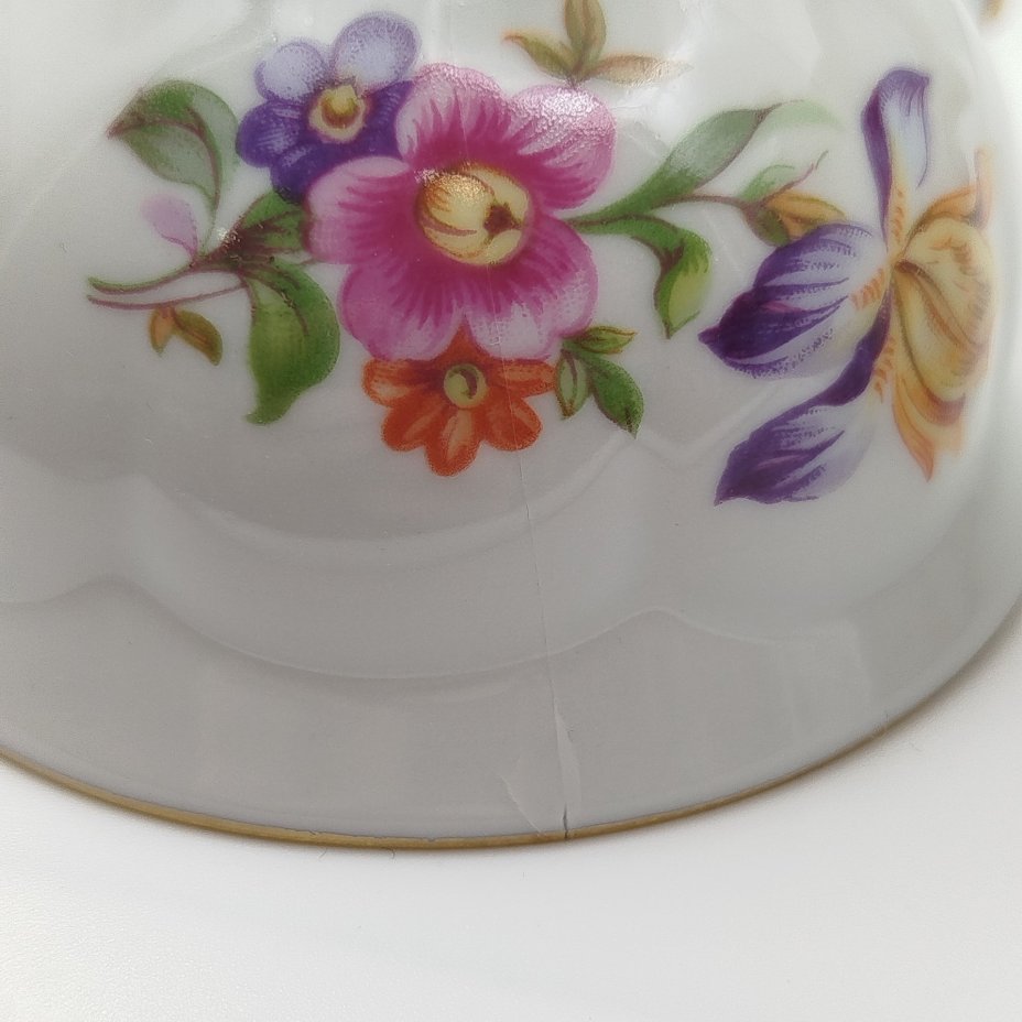 Сервиз кофейный с цветочным декором на 5 персон (13 предметов), фарфор, деколь, золочение, Lichte Porzellan (Лихте), ГДР, 1976-1990 гг.