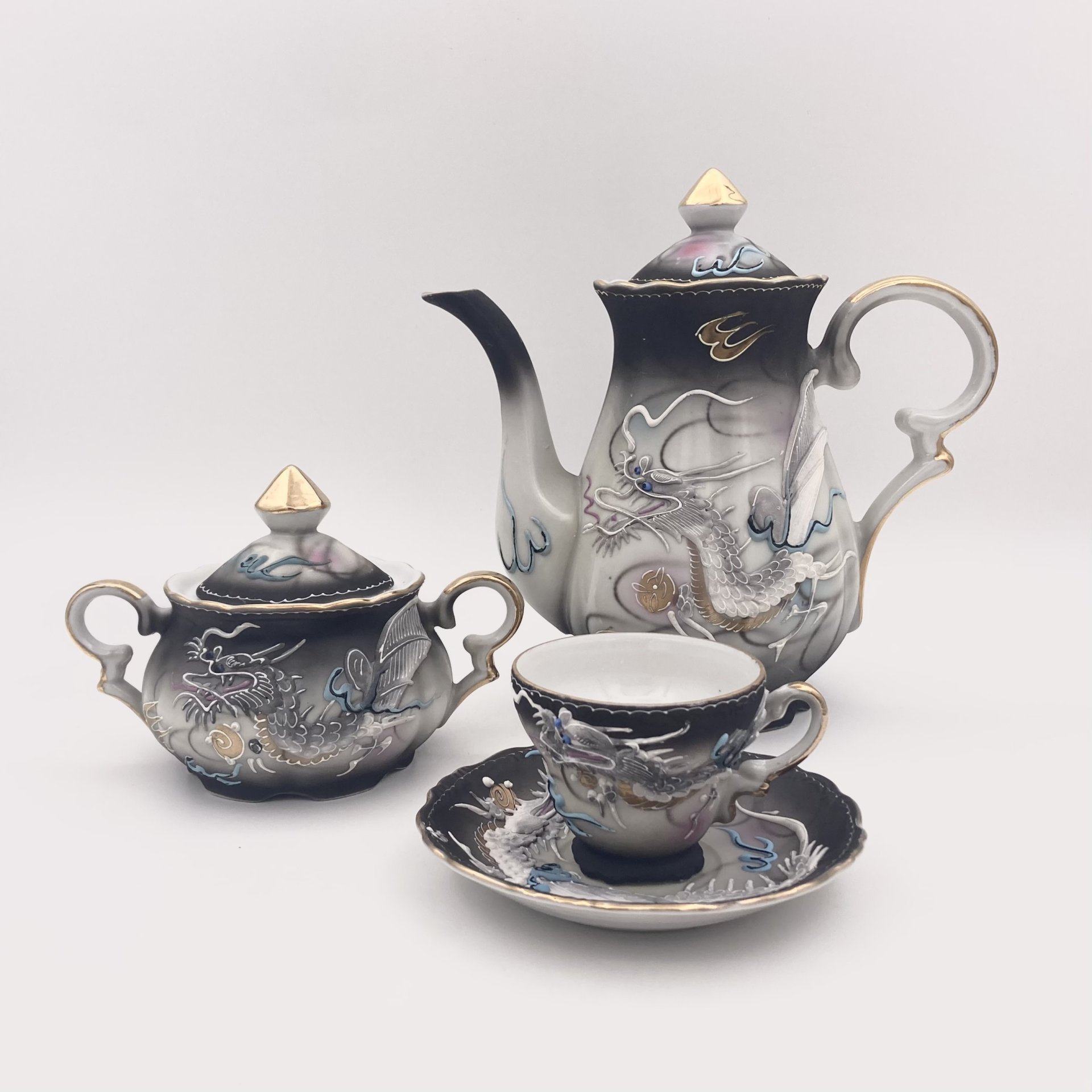 Набор кофейный "Дракон" (4 предмета), Crescent China, фарфор, бисквит, роспись, золочение