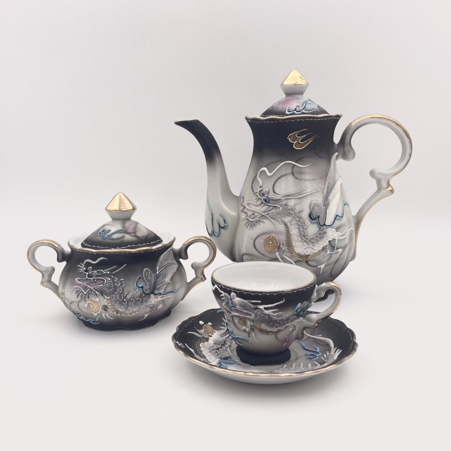 Набор кофейный "Дракон" (4 предмета), Crescent China, фарфор, бисквит, роспись, золочение