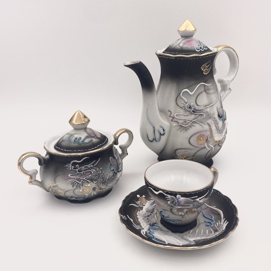Набор кофейный "Дракон" (4 предмета), Crescent China, фарфор, бисквит, роспись, золочение