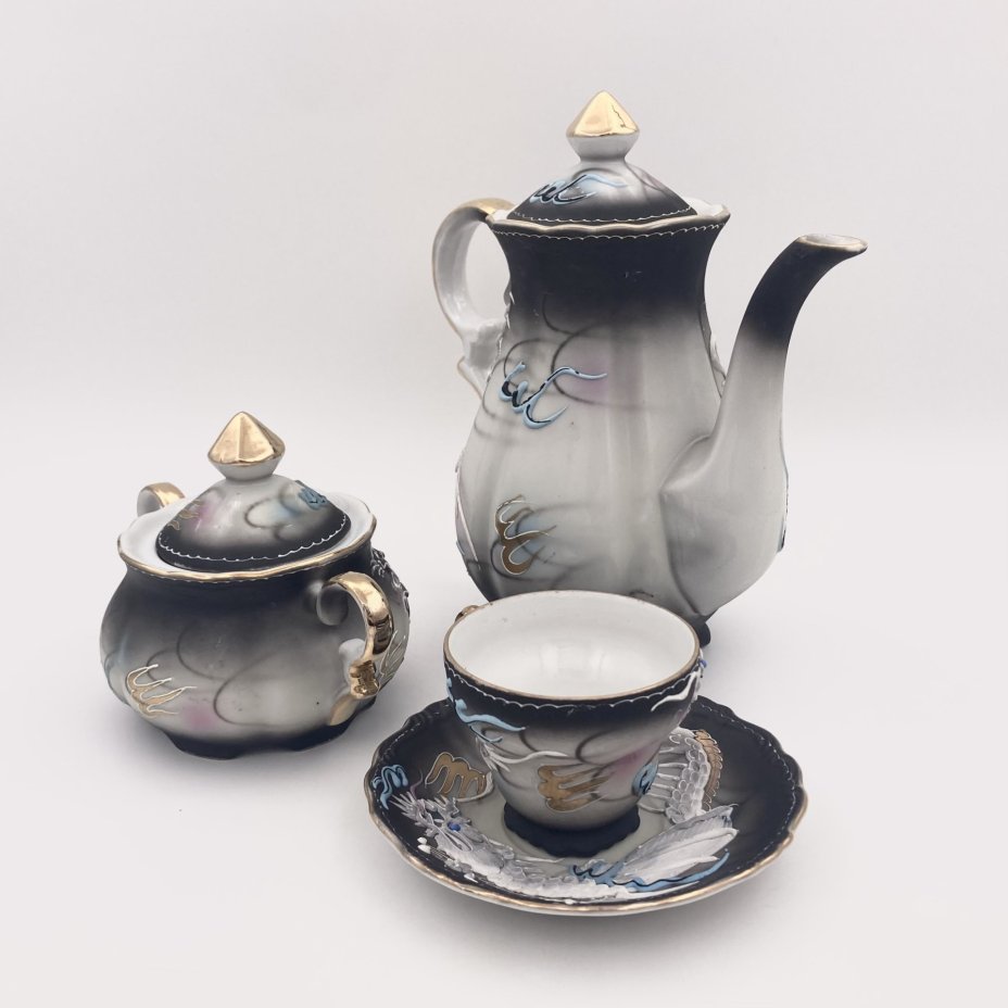 Набор кофейный "Дракон" (4 предмета), Crescent China, фарфор, бисквит, роспись, золочение