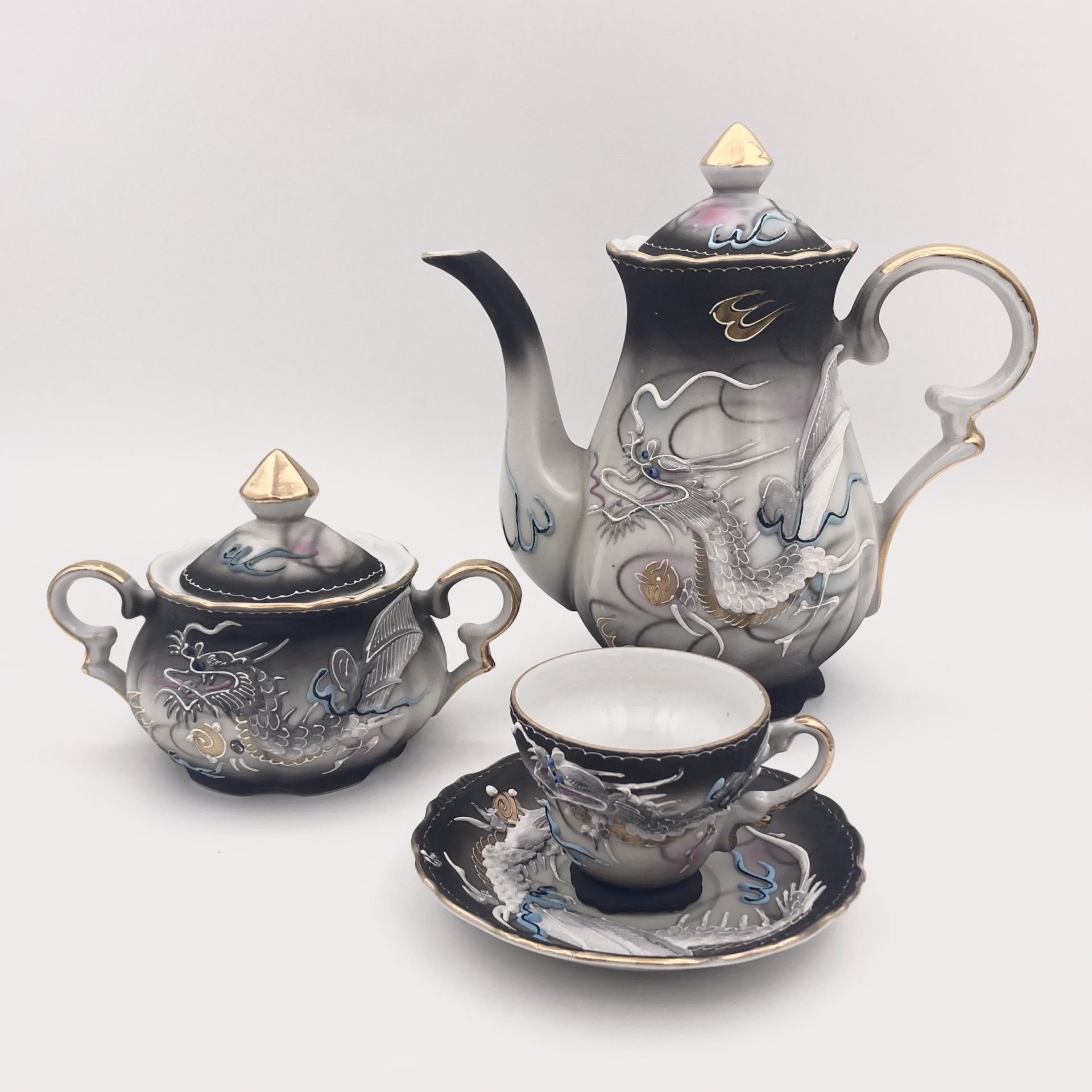 Набор кофейный "Дракон" (4 предмета), Crescent China, фарфор, бисквит, роспись, золочение