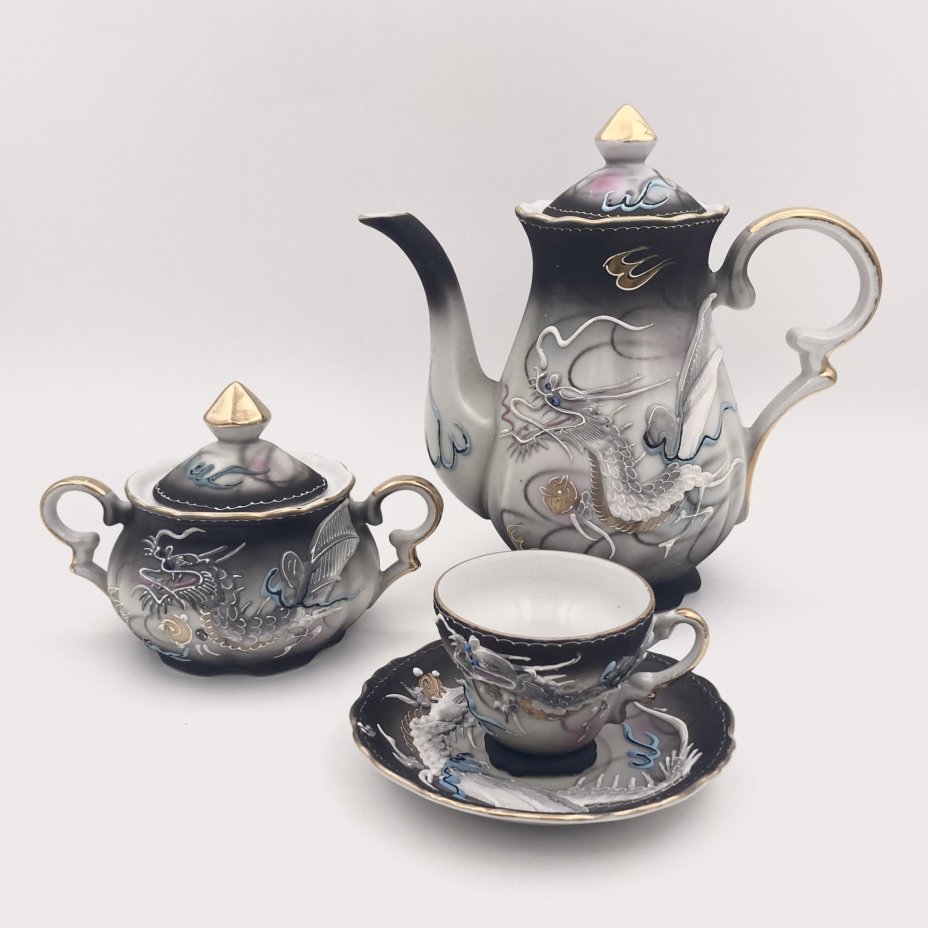 Набор кофейный "Дракон" (4 предмета), Crescent China, фарфор, бисквит, роспись, золочение