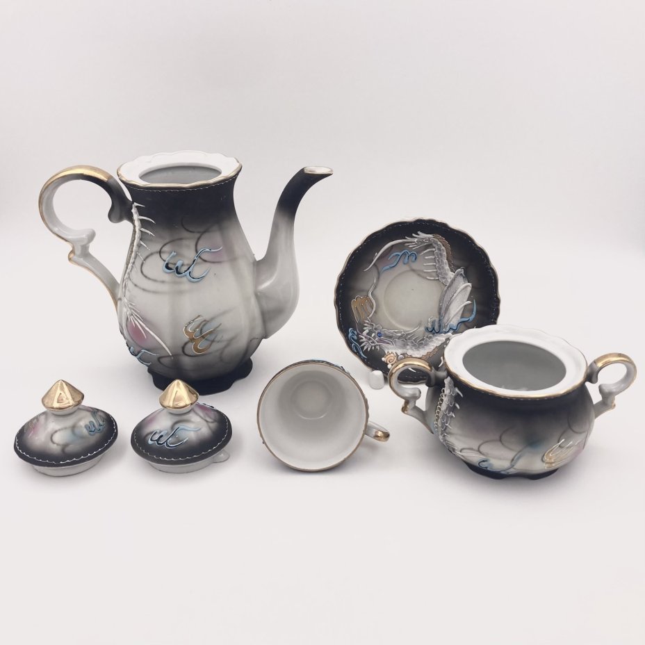 Набор кофейный "Дракон" (4 предмета), Crescent China, фарфор, бисквит, роспись, золочение