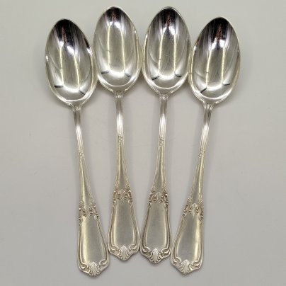 Набор из 4-х столовых ложек с растительным декором, мНЦ (медь-никель-цинк), Киевский завод столовых приборов и посуды им. Дзержинского (ЗiД, ЗиД), СССР, 1950-1960 гг.