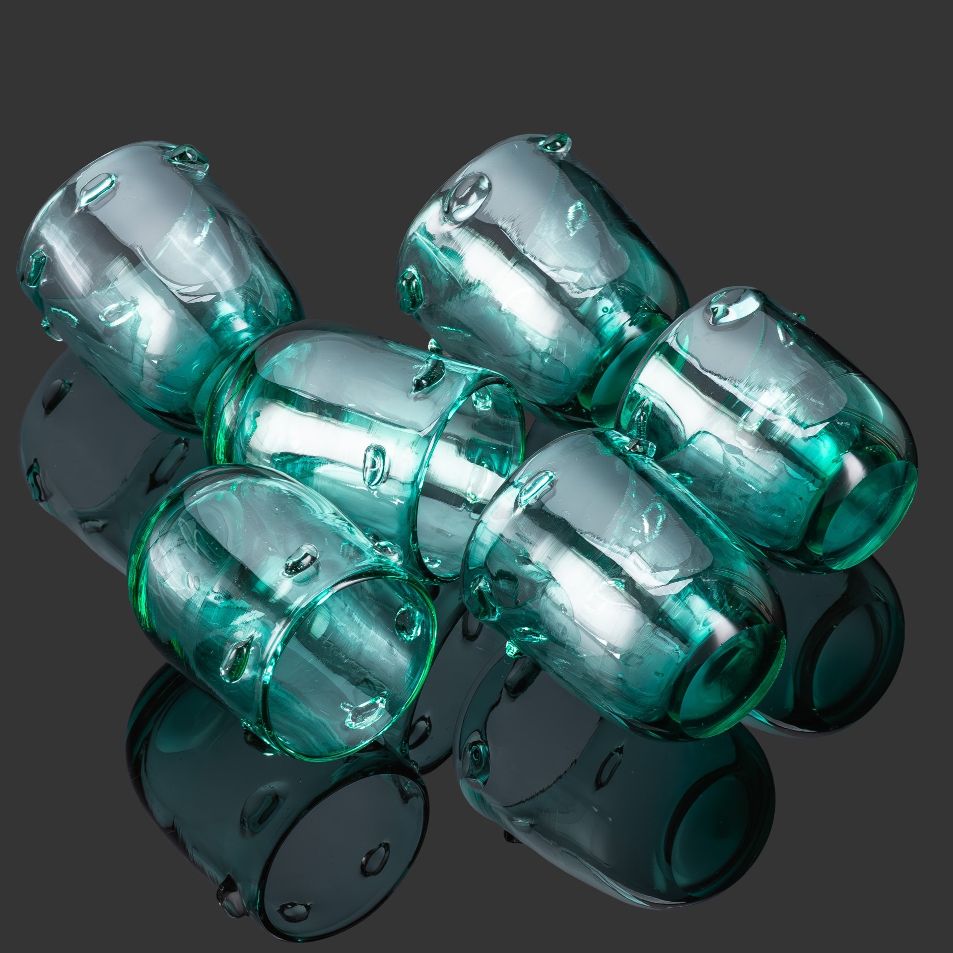 Штоф (графин) и 6 стопок, стекло, гутная техника, Львовская керамико-скульптурная фабрика (ЛКСФ), СССР, 1960-1980 гг.