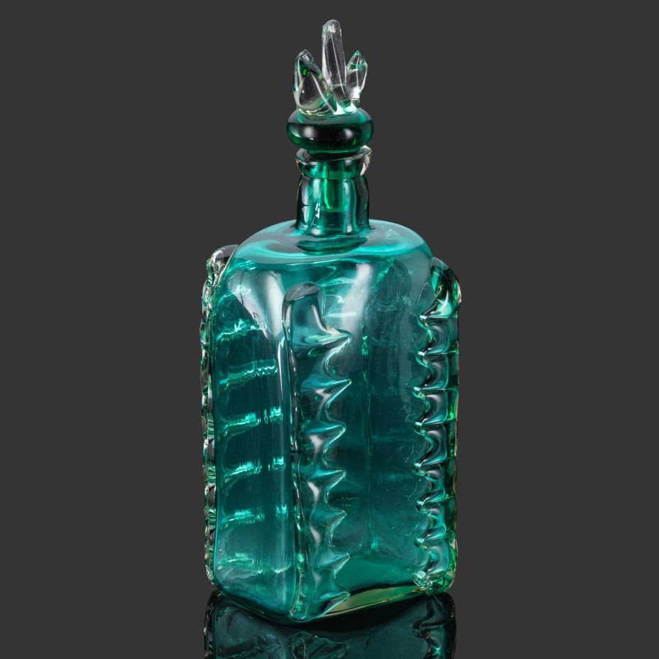 Штоф (графин) и 6 стопок, стекло, гутная техника, Львовская керамико-скульптурная фабрика (ЛКСФ), СССР, 1960-1980 гг.