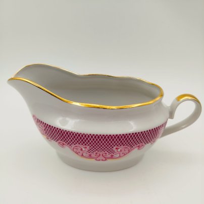 Соусник с растительным и геометрическим декором, фарфор, деколь, золочение, Рижский фарфорово-фаянсовый завод, СССР, 1970-1990 гг.