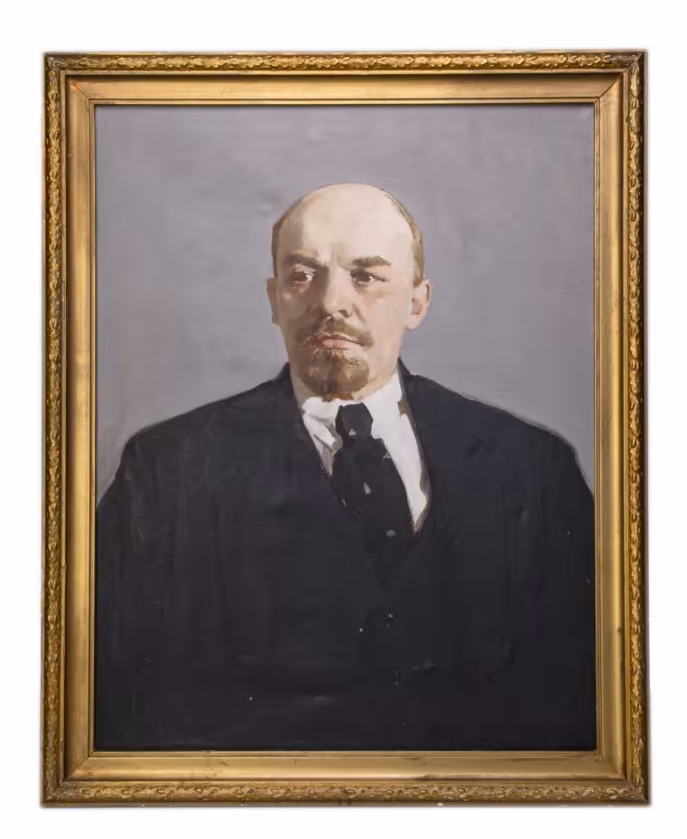 Картина "Портрет В. И. Ленина", холст на подрамнике, масло, багет, художник Валентина Алексеевна Бувалец, СССР, 1972 г.