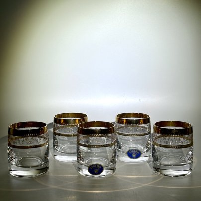 Набор из 5-ти стопок с растительным декором, стекло, золочение, Bohemia Crystal (Bohemia Glass), Чехия, 1990-2010 гг., Bohemia Crystal (Bohemia Glass)