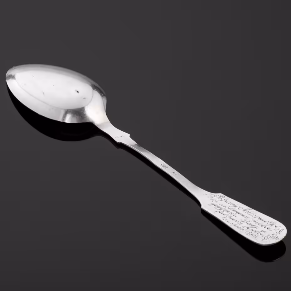 Ложка столовая с дарственной надписью на черенке, Мстерская художественная фабрика  «Ювелир»