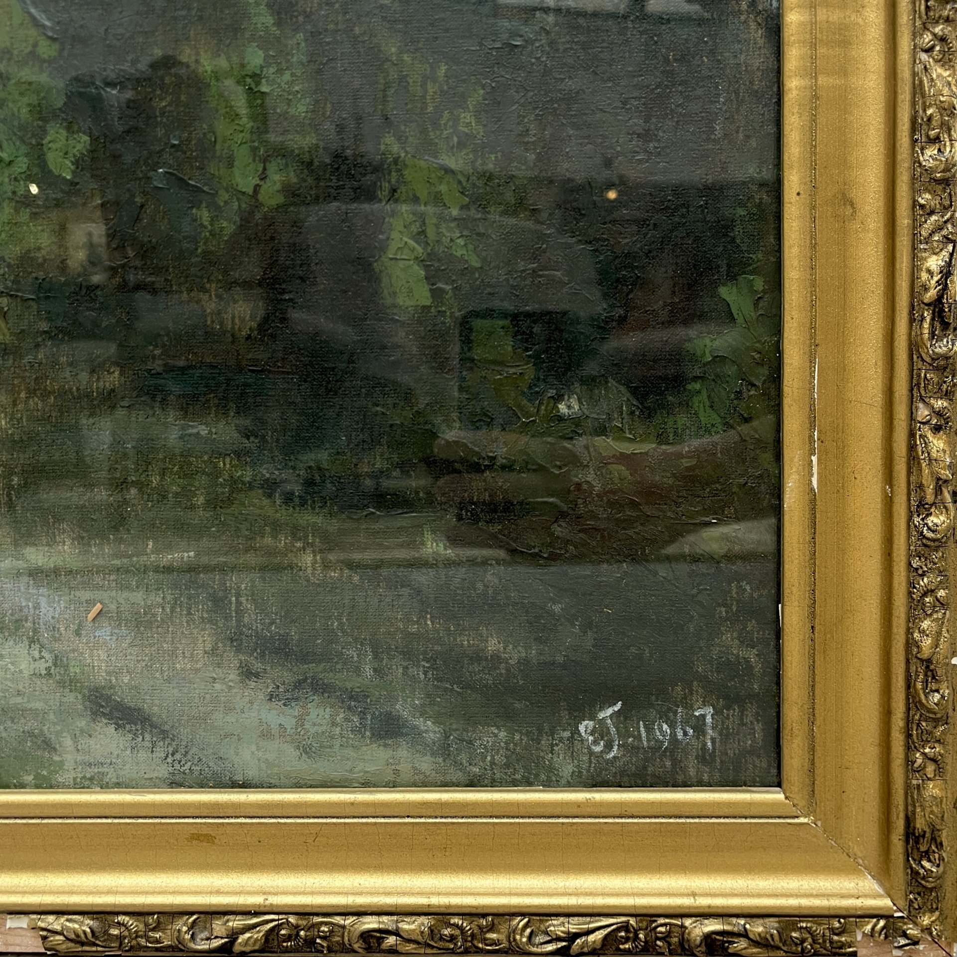 Картина в раме "Сумерки", автор Гребенщиков Е. Ц., картон, масло, дерево, стекло, СССР, 1967 г.