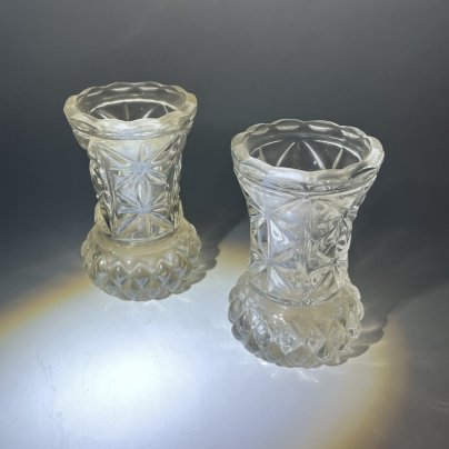 Набор из 2 миниатюрных вазочек с геометрическим декором, стекло, пресс, СССР, 1970-1990 гг.