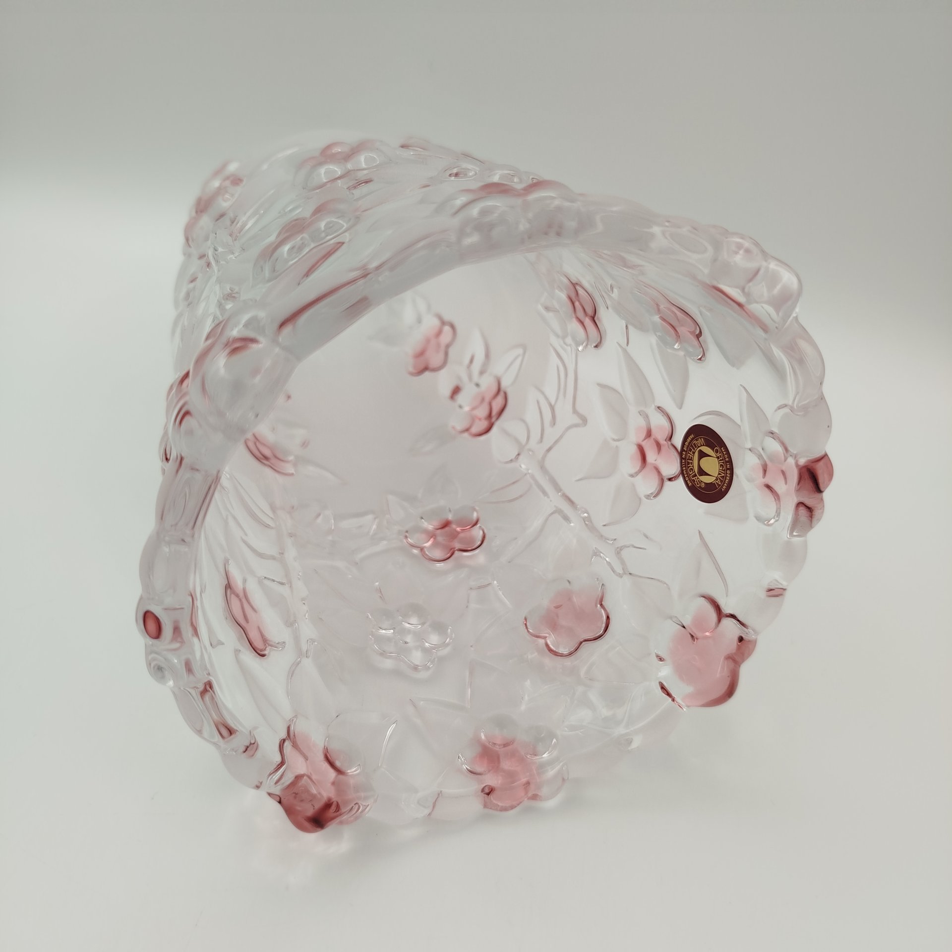 Ваза с рельефным цветочным декором, стекло, матирование, Walther Glas, Германия, 1980-2000 гг.