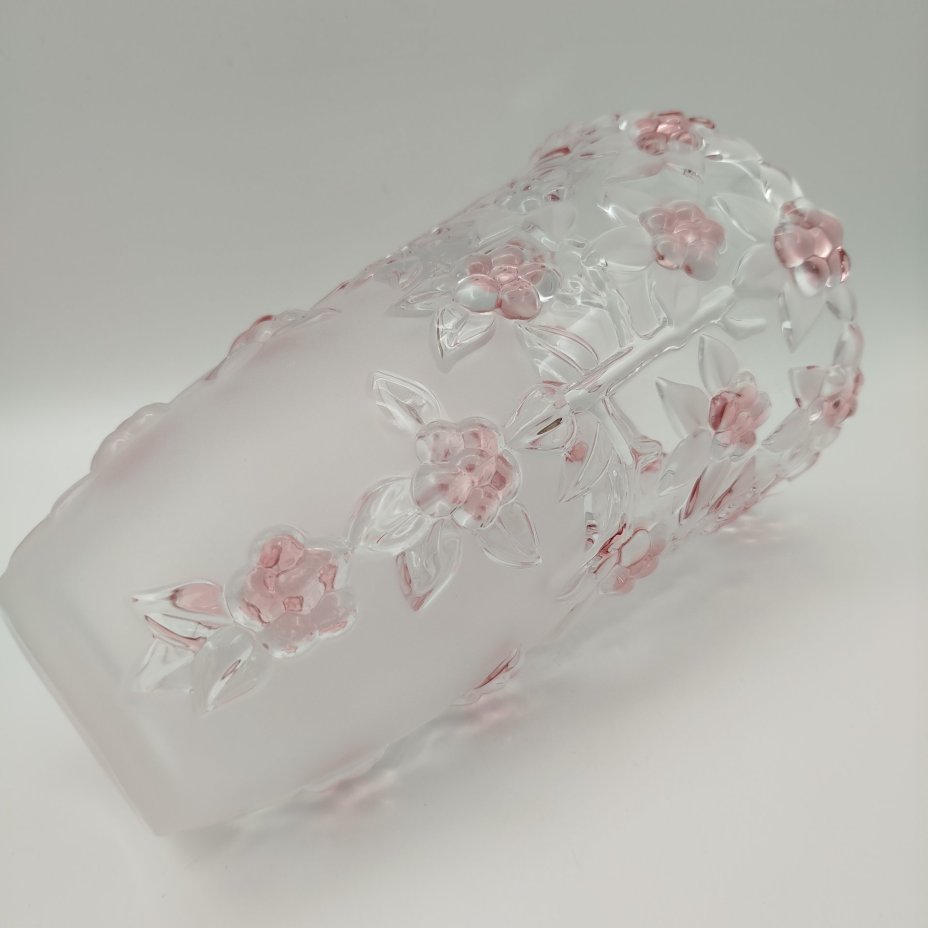 Ваза с рельефным цветочным декором, стекло, матирование, Walther Glas, Германия, 1980-2000 гг.
