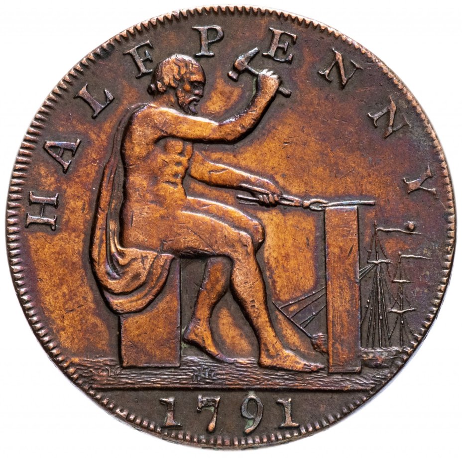 Великобритания, Уорикшир 1/2 пенни (halfpenny) 1791 "Джон Уилкинсон - железных дел мастер" платежный жетон / токен