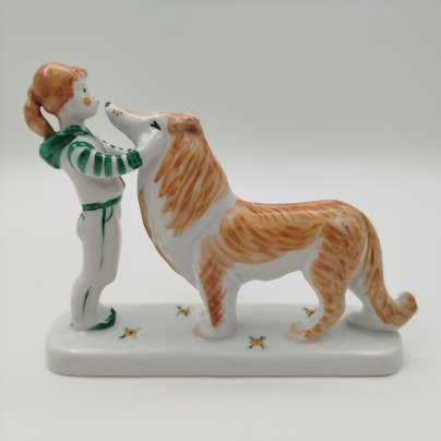 Статуэтка "Встреча любовная" ("Девочка Катя и собака Тамбей"), скульптор А.Д. Бржезицкая