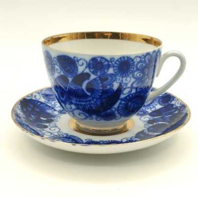 Пара чайная "Жар-птица", фарфор, деколь, золочение, Ленинградский фарфоровый завод (ЛФЗ), СССР, 1970-1991 гг.