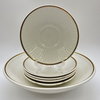 Набор из 6-ти сервировочных тарелок, фаянс, золочение, Конаковский фаянсовый завод им. М.И. Калинина (ЗиК Конаково), СССР, 1974-1991 гг.