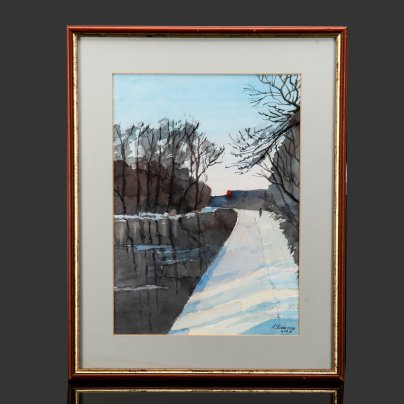 Картина "Река Смоленка. Санкт-Петербург", автор Лев Леонидович Ухоботов (род.1933 г.)
