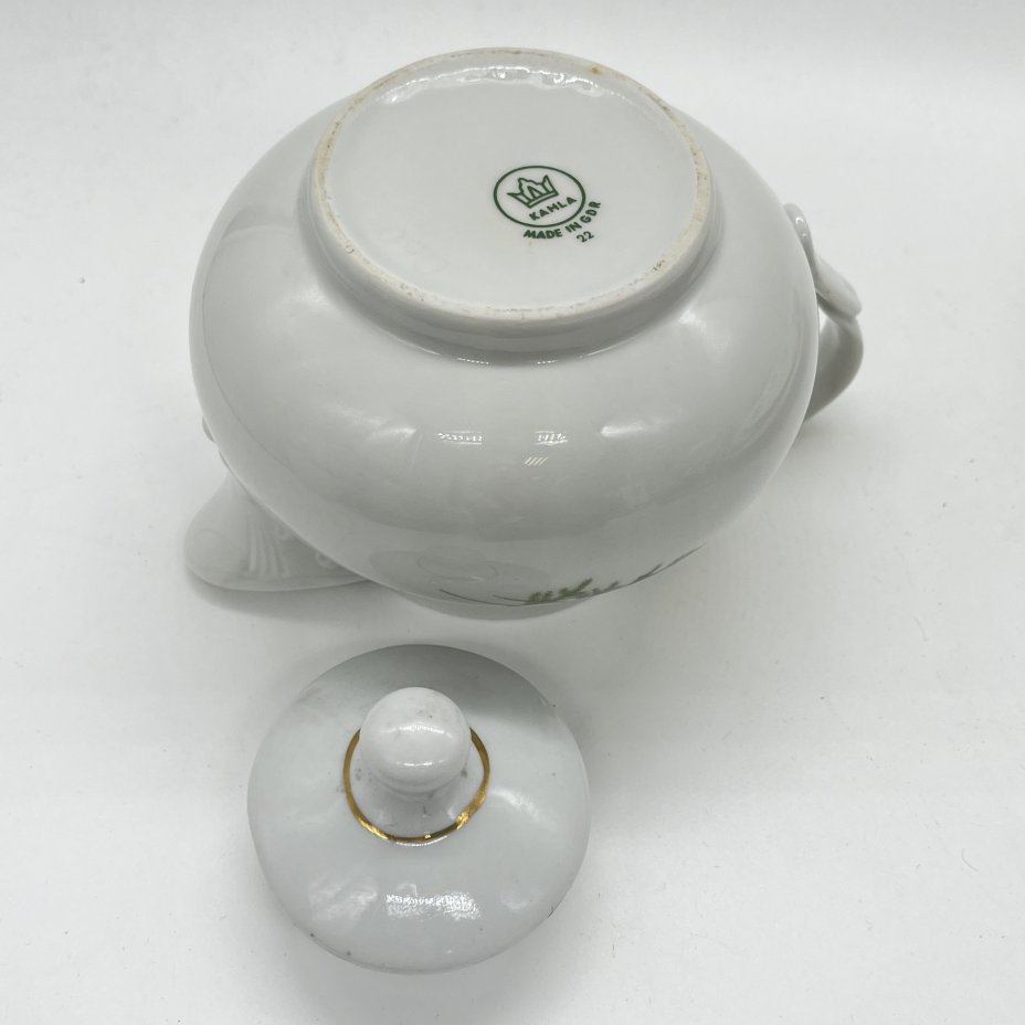 Молочник с крышкой и цветочным декором, фарфор, деколь, золочение, Kahla, ГДР, 1960-1980 гг.