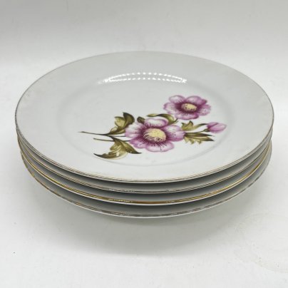 Набор из 4 пирожковых тарелок с цветочным декором, фарфор, деколь, золочение, Kahla, ГДР, 1960-1980 гг.