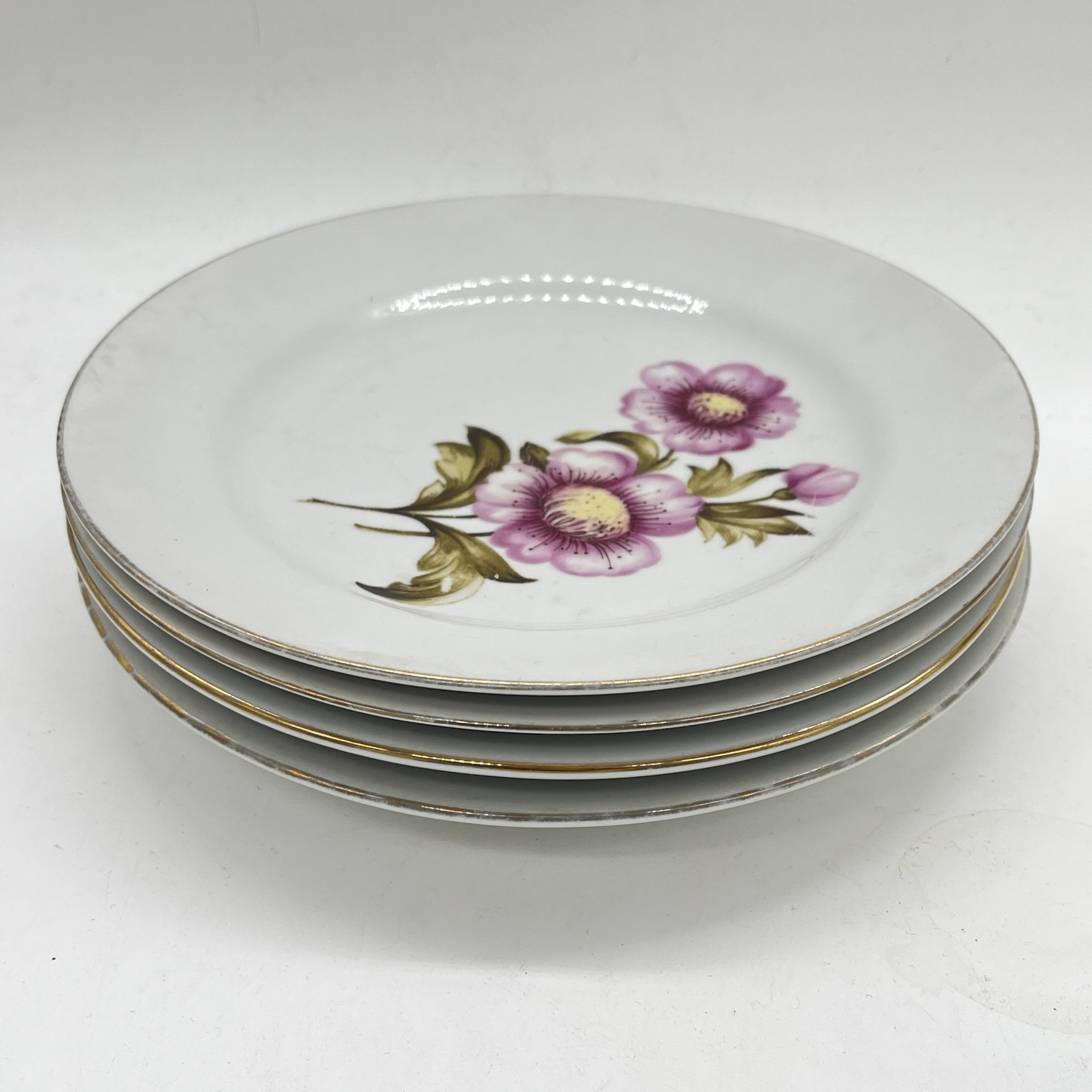 Набор из 4 пирожковых тарелок с цветочным декором, фарфор, деколь, золочение, Kahla, ГДР, 1960-1980 гг.