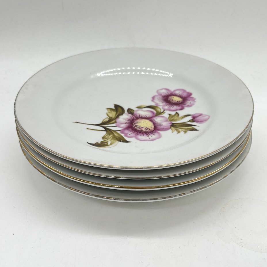 Набор из 4 пирожковых тарелок с цветочным декором, фарфор, деколь, золочение, Kahla, ГДР, 1960-1980 гг.