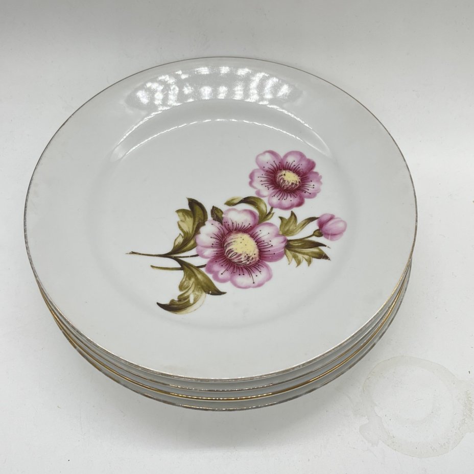 Набор из 4 пирожковых тарелок с цветочным декором, фарфор, деколь, золочение, Kahla, ГДР, 1960-1980 гг.